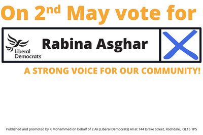 On 2nd May vote Rabina Asghar, Liberal Democrat