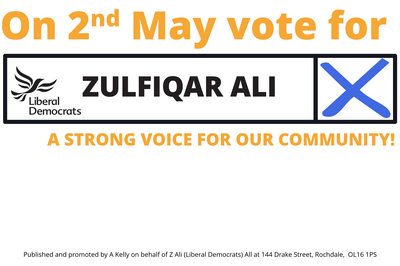 On 2nd May vote Zulfiqar Ali, Lib Dem