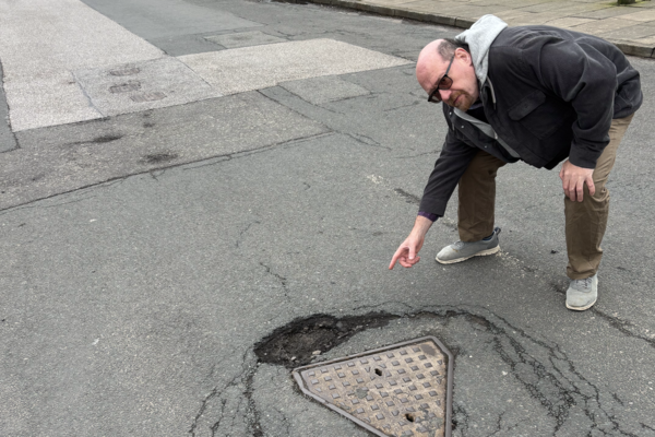 Iain Donaldson at a pothole