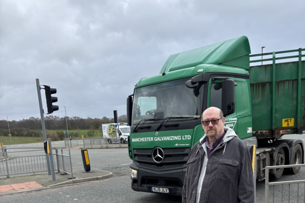 Iain with a lorry coming off QEII Way onto Manchester Road