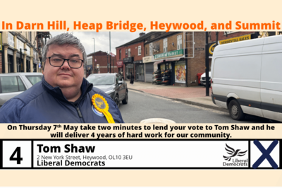 Vote Tom Shaw on Thursday 7th May