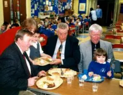 Paul sampling School Dinners at a school in Rochdale.